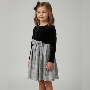 SHEIN‎ Girls Black & White Plaid & Velvet Dress Size 8
